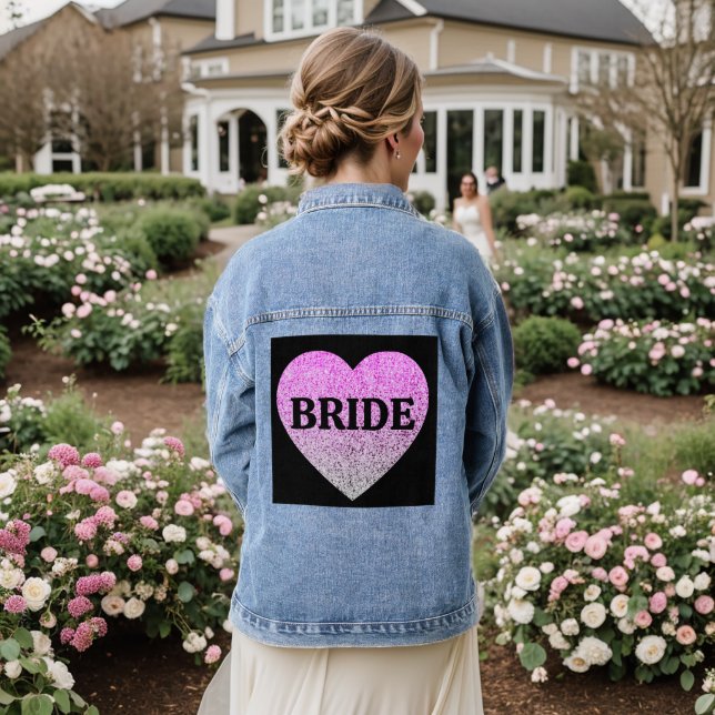 BRIDE WEDING GIFT GLITZER HERART Denim Jacket Jeansjacke (Hochzeit Rückseite)