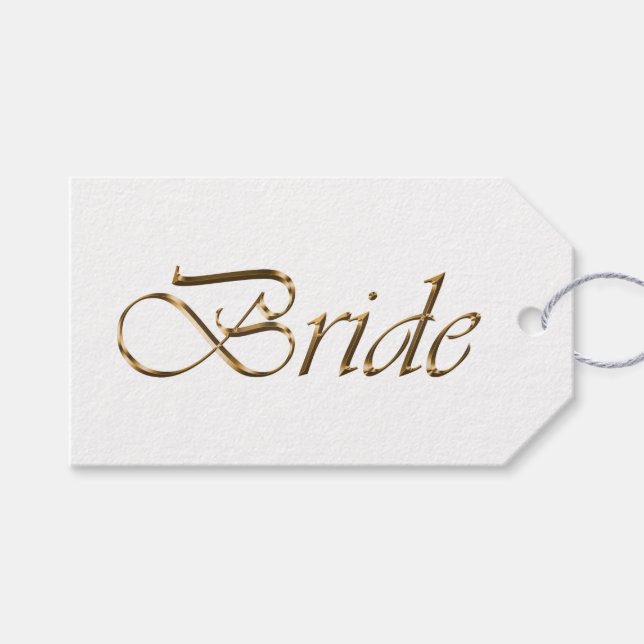 Bride White Gold-Drehbuch Kalligrafie elegant chic Geschenkanhänger (Vorderseite (Horizontal))