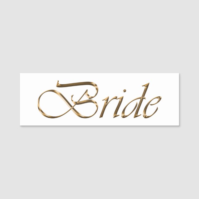 Bride white gold elegante Skriptkalligrafie chic Namensschild (Vorderseite)