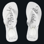 BRIDE White Princess Wedding Dress Gown Flip Flops<br><div class="desc">Flip Flops zeigen eine originelle Marker-Abbildung eines hübschen, weißen Hochzeitskleides mit BRIDE in einem lustigen Schriftart. Gutes kleines Geschenk für die Braut! Personalisieren Sie einfach das Datum Ihrer Veranstaltung. Koordination von Designs für andere Mitglieder des Brautparty. Der Designer ist verfügbar, um benutzerdefinierte Designs zu erstellen und hochzuladen, um den Farben...</div>