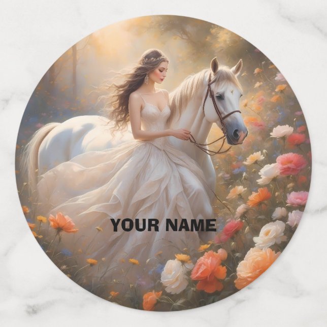 Bride & White-Stallion-Pferd Stehend auf einer Wie Konfetti (Groß Rückseite)