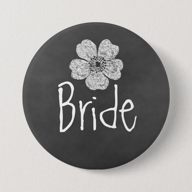 Bride Wild White Roses Chalkboard Button (Vorderseite)