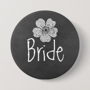 Bride Wild White Roses Chalkboard Button