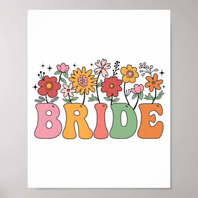 Bride Wildblume Floral Brautparty Wedding Bache Poster (Vorne)