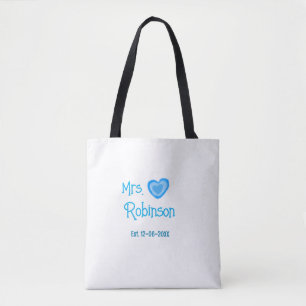 Bride zu Mrs. Name Datum blau Herz Wassercolo