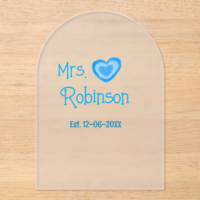 Bride zu Mrs. Name Datum blau Herz Wassercolo Acryleinladungen (Vorderseite)