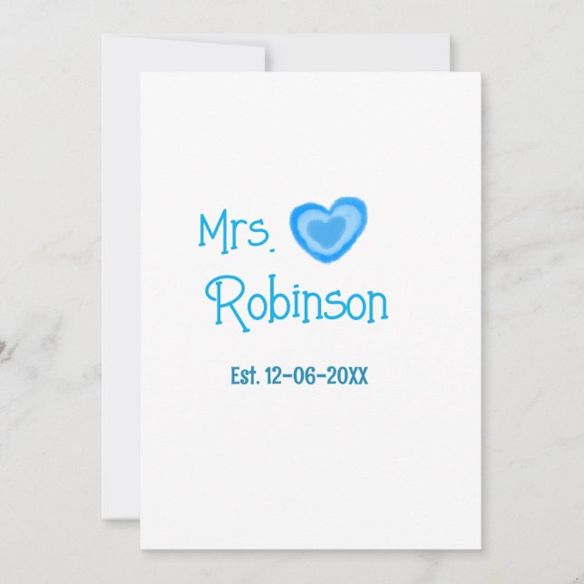 Bride zu Mrs. Name Datum blau Herz Wassercolo Einladung (Vorderseite)