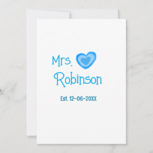 Bride zu Mrs. Name Datum blau Herz Wassercolo Einladung