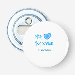 Bride zu Mrs. Name Datum blau Herz Wassercolo Flaschenöffner
