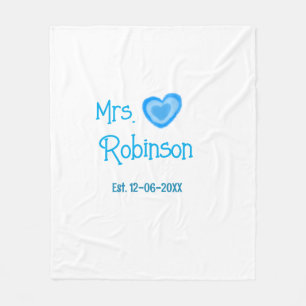 Bride zu Mrs. Name Datum blau Herz Wassercolo Fleecedecke