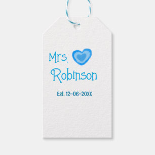 Bride zu Mrs. Name Datum blau Herz Wassercolo Geschenkanhänger