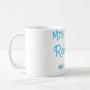 Bride zu Mrs. Name Datum blau Herz Wassercolo Kaffeetasse