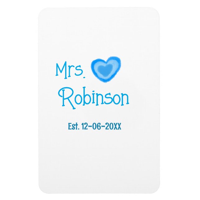 Bride zu Mrs. Name Datum blau Herz Wassercolo Magnet (Vertikal)