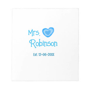 Bride zu Mrs. Name Datum blau Herz Wassercolo Notizblock