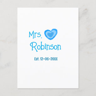Bride zu Mrs. Name Datum blau Herz Wassercolo Postkarte