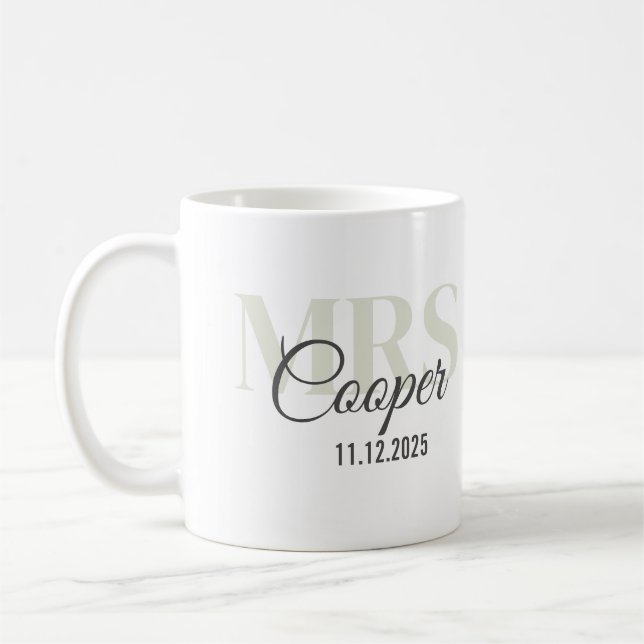 Bridenname mit dem Hochzeitdatum Weißer Text-Coff Kaffeetasse (Links)