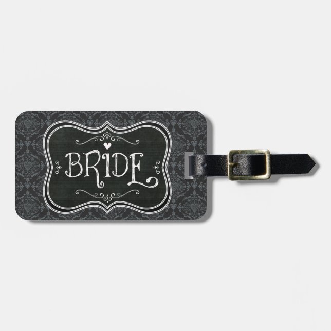 Bride's Damask Blackboard Luggage Tag Gepäckanhänger (Vorderseite horizontal)