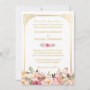 Brides Eltern Vintage Goldrahmen-Blumenhochzeit Einladung