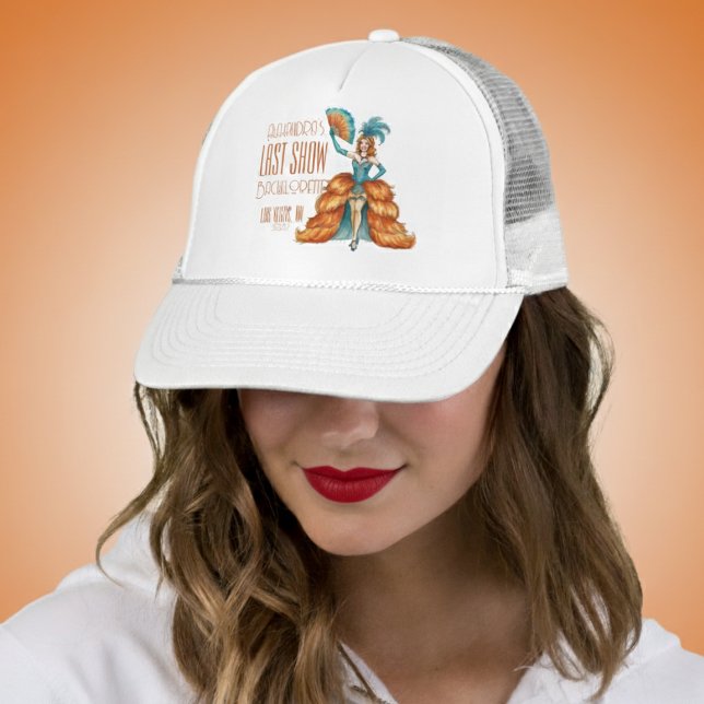 Bride's Final Show Art Deco Showgirl Bachelorette Truckerkappe (Celebrate your Bride-to-be's final act with this Bride's Final Show Art Deco Showgirl Bachelorette!)