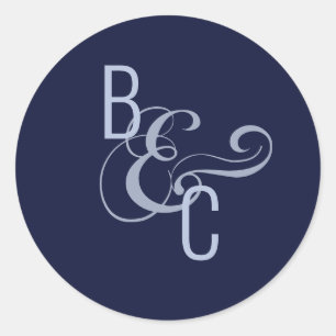 Brides Grooms Monogram Navy Blue Modern Wedding Runder Aufkleber