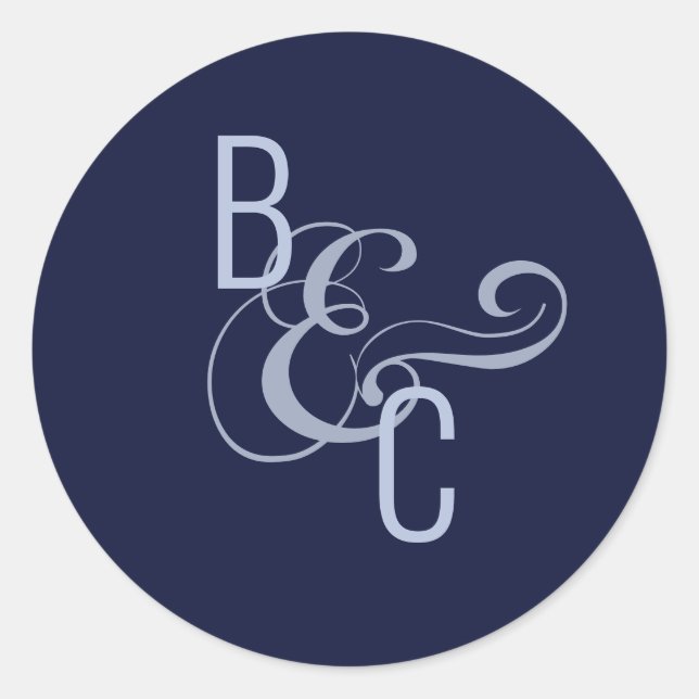 Brides Grooms Monogram Navy Blue Modern Wedding Runder Aufkleber (Vorderseite)