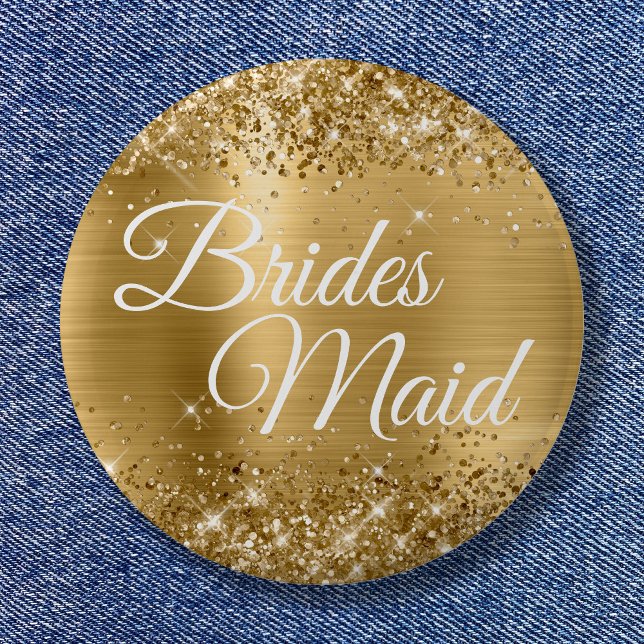 Brides Maid Glittery Gold Foil Button (Brides Maid Glittery Gold Foil Button)