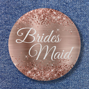 Brides Maid Glittery Rose Button