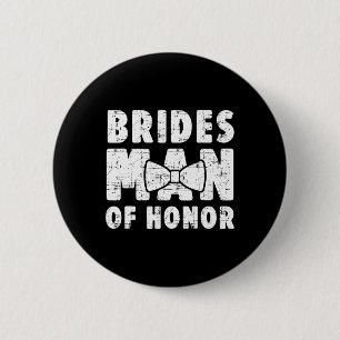Brides Man of Honour Wedding T-Shirt Bachelor Bach Button