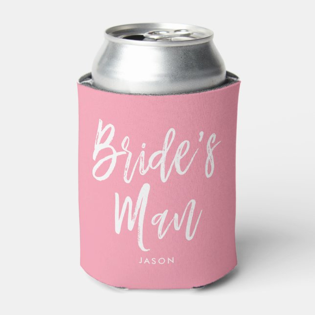 Bride's Man Script anpassbar Pink Dosenkühler (Kanne Vorderseite)