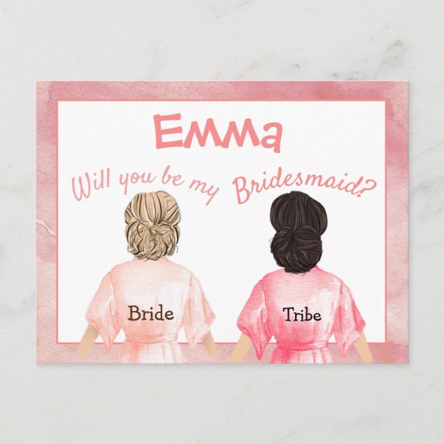 Bridesmaid-Anfrage/Girlanden von hinten/pfirsich Einladungspostkarte (Vorderseite)