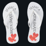 Bridesmaid Beach Wedding | Team Bride Flip Flops<br><div class="desc">Individuell gestaltete, romantische Strandhochzeit dreht Flop-Sandalen - Gespeichertes Herzdesign ganz unten. Reads Team, dann Bride, auf anderen Sandalen in eleganten Buchstaben. Bridesmaid wird in eleganten, schwarzen Buchstaben in der Mitte bedruckt. Wechseln Sie in Brautparty-Mitglieder, wie Blume Mädchen oder Trauzeugin. Personalisierter Name oben in gebogenen Buchstaben. Hübsche Gastgeschenke Hochzeiten für Mitglieder...</div>