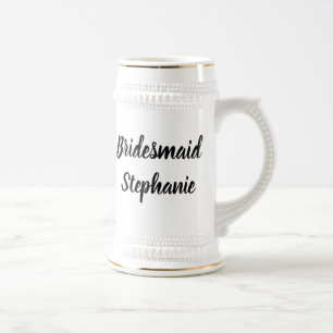 Bridesmaid Black Elegant Script Geschenke Hochzeit Bierglas