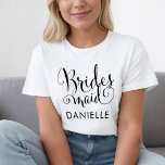 Bridesmaid Black Modern Script Custom Wedding T-Shirt<br><div class="desc">Stilvolles Bridesmaid Shirt in einem schicken schwarzen Drehbuch für die fabelhafte Frau,  die an Ihrer Seite stehend ist!</div>