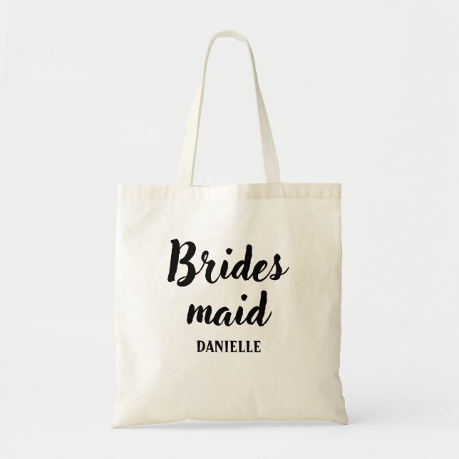 Bridesmaid Black Script Personalisierter Name Tote Tragetasche (Vorne)