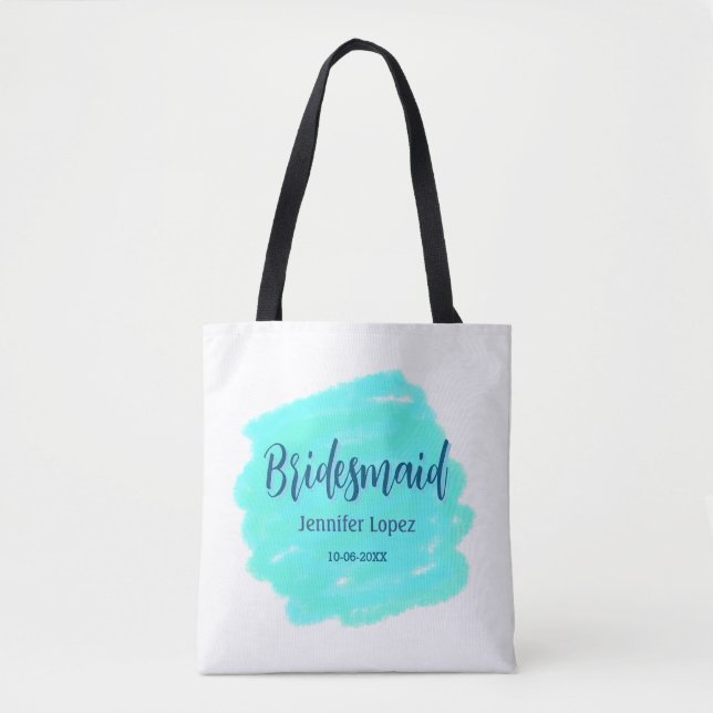 Bridesmaid blau grün Aquarellfarbe Name Datum ange (Vorderseite)