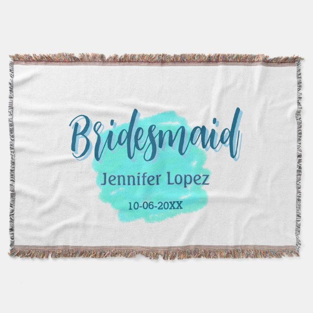 Bridesmaid blau grün Aquarellfarbe Name Datum ange Decke (Vorderseite)