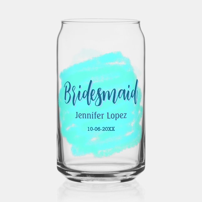 Bridesmaid blau grün Aquarellfarbe Name Datum ange Dosenglas (Vorderseite)