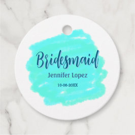Bridesmaid blau grün Aquarellfarbe Name Datum ange Geschenkanhänger
