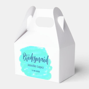 Bridesmaid blau grün Aquarellfarbe Name Datum ange Geschenkschachtel