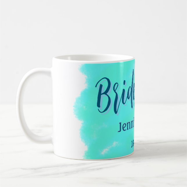 Bridesmaid blau grün Aquarellfarbe Name Datum ange Kaffeetasse (Links)