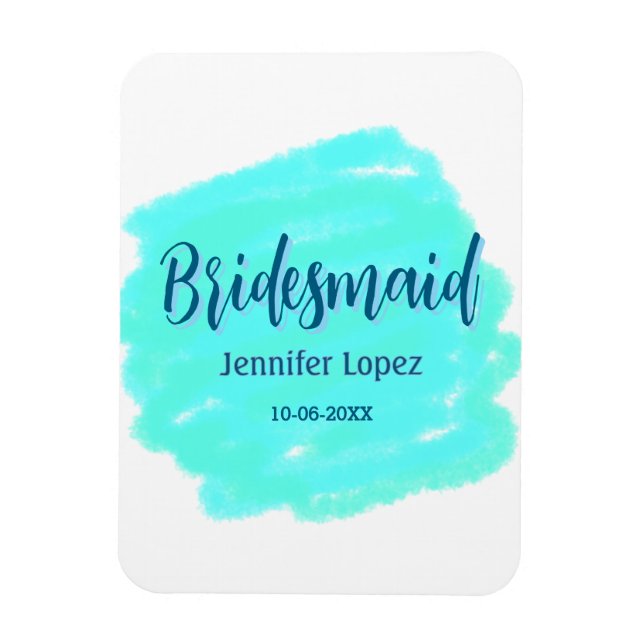 Bridesmaid blau grün Aquarellfarbe Name Datum ange Magnet (Vertikal)