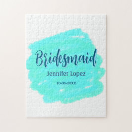 Bridesmaid blau grün Aquarellfarbe Name Datum ange Puzzle