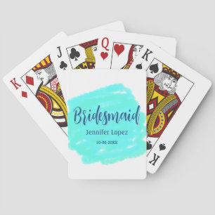 Bridesmaid blau grün Aquarellfarbe Name Datum ange Spielkarten