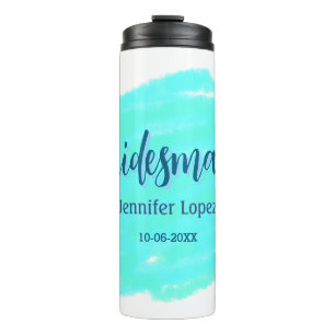 Bridesmaid blau grün Aquarellfarbe Name Datum ange Thermosbecher