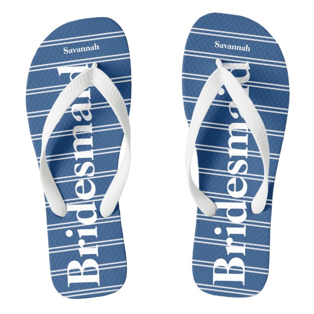 Bridesmaid Blau oder ein beliebiges Farbstreifenmu Flip Flops (Fußbett)