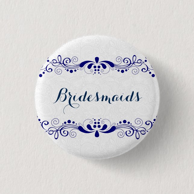 BridesMaid Blue Wirbel zeichnen weiße Hintergrundf Button (Vorderseite)
