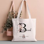 Bridesmaid Blume Letter Boho Floral Wedding Tragetasche<br><div class="desc">Bridesmaid Tote Tasche, um für Ihre Brautjungfrau personalisieren. Bridesmaid wird mit neutralen Boho Blumenbriefen und handgeschriebenen Schriften geschrieben. Sie können auch den Namen der Braut und Bräutigam und ihren Hochzeitstag hinzufügen, der einen koordinierenden Blumenampersand umrahmt. Eine schöne Hochzeitsfeier, die für eine Hochzeit im Herbst, eine Blumenhochzeit, eine Hochzeitsfeier oder ein...</div>