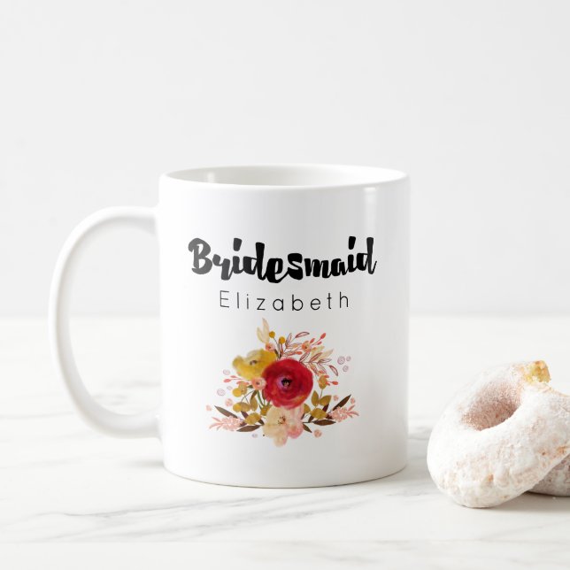 Bridesmaid - Blume Watercolor Bouquet Wedding Kaffeetasse (Mit Donut)