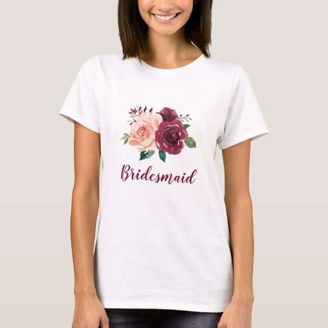 Bridesmaid Blumenrot Pink Burgund Rose Hochzeit T-Shirt (Vorderseite)