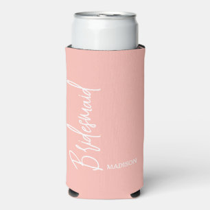 Bridesmaid Blush Pink White Script Personalisiert Selters Dosenkühler